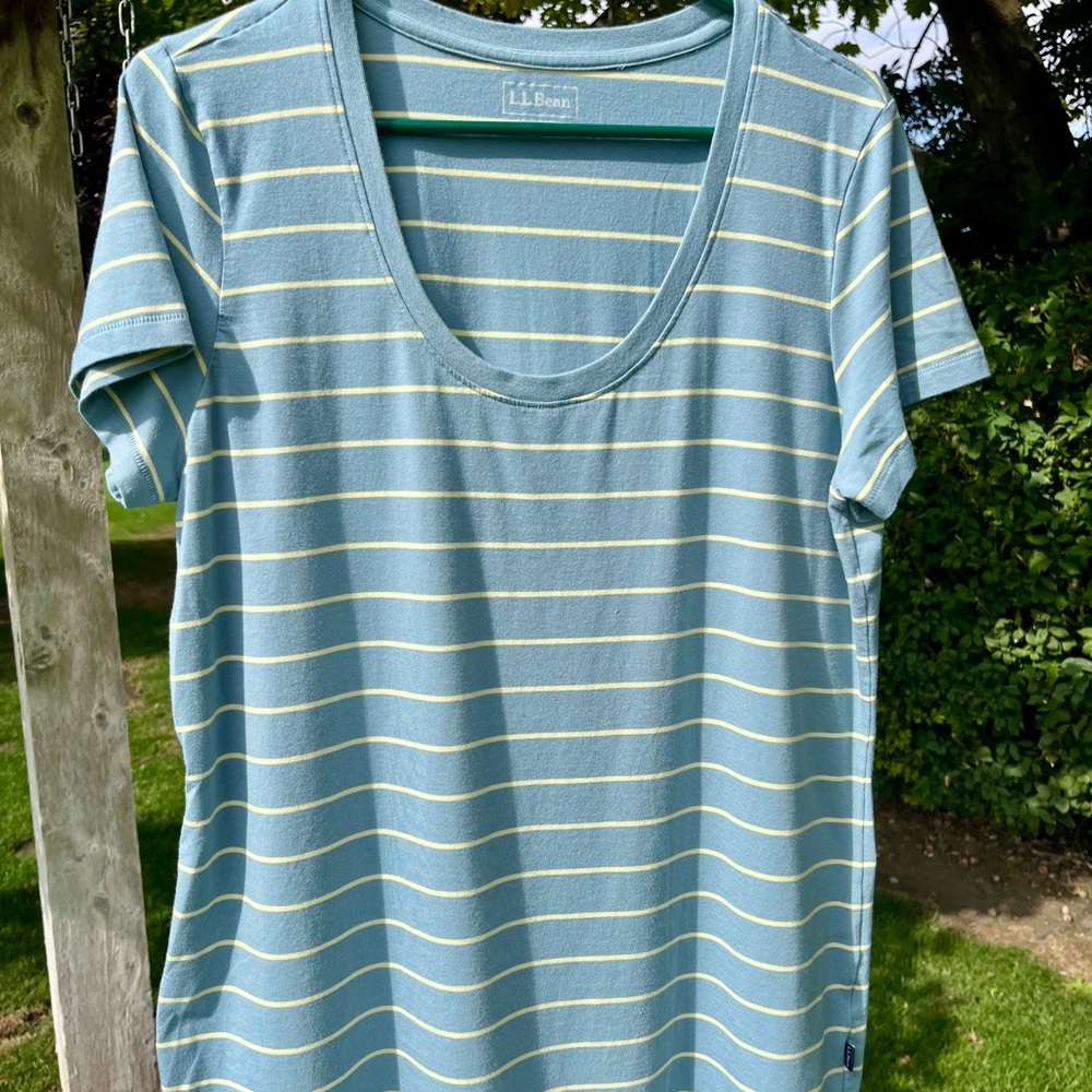 L.L. Bean Women's Light Blue Striped Tee